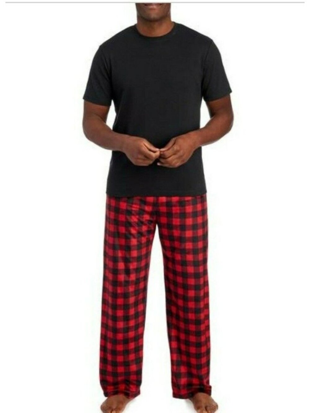 Karen Neuburger Mens Pajama Shirt And Pants Small Black Red Buffalo Plaid